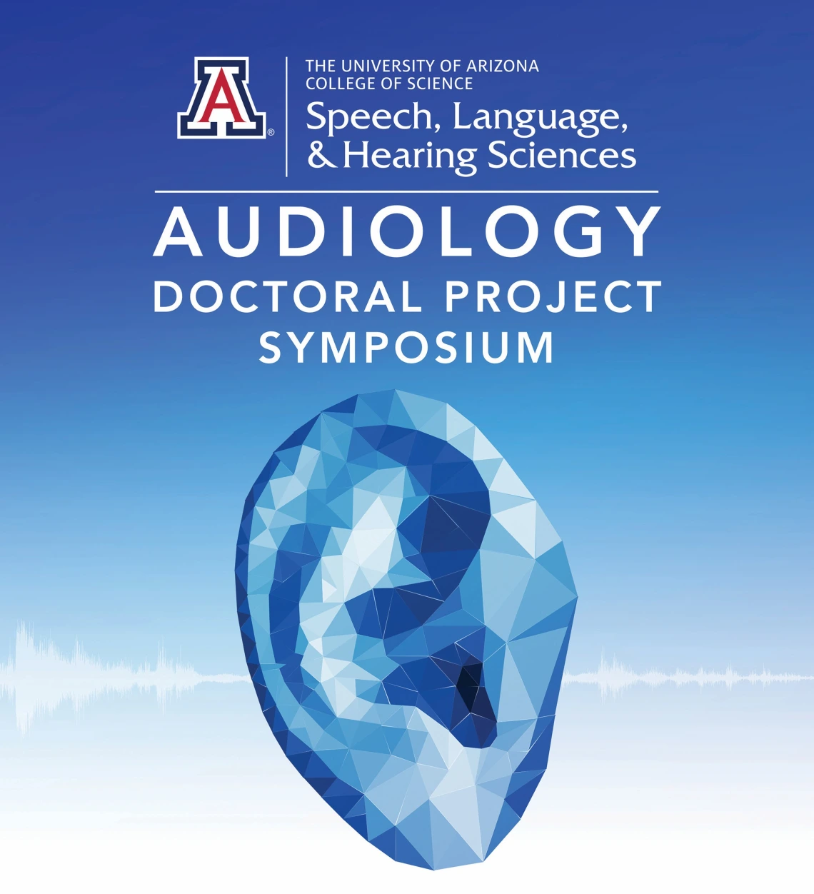 Graphic naming project symposium with department logo and blue ear.