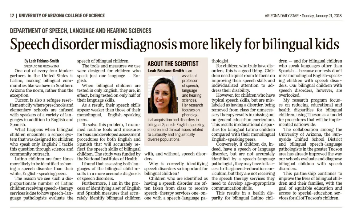Leah Fabiano-Smith in Arizona Daily Star Leah Fabiano-Smith in Arizona Daily Star